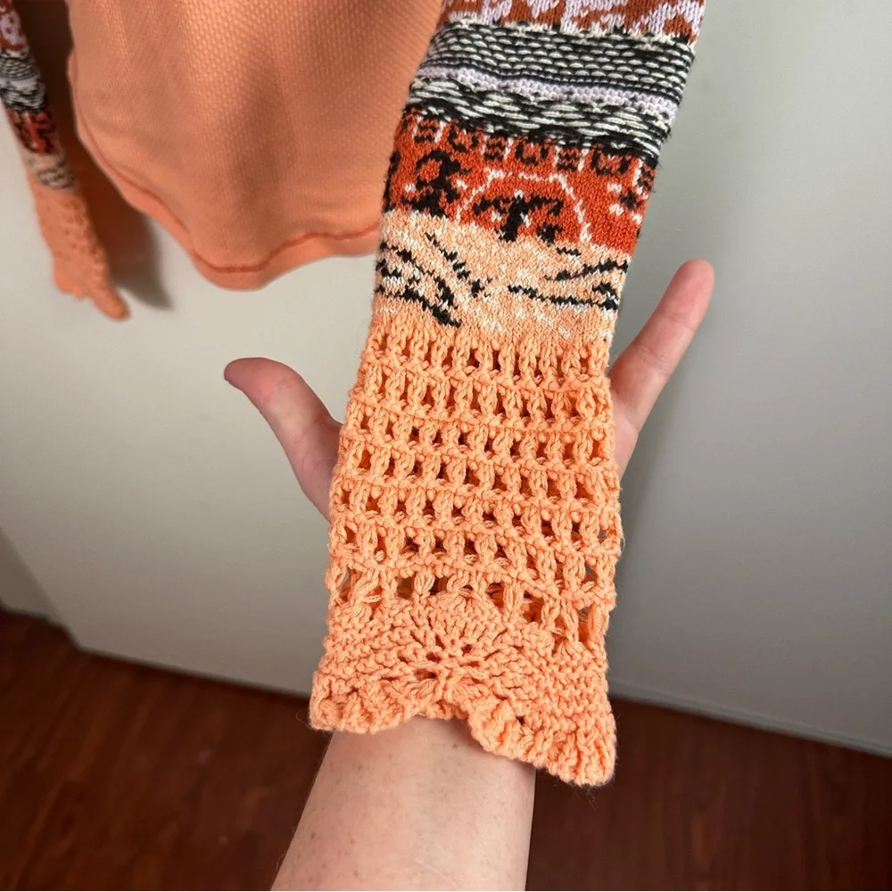 Free People in The Mix Cuff Thermal Boho Top, Desert Orange Combo NWOT Size‎ XS